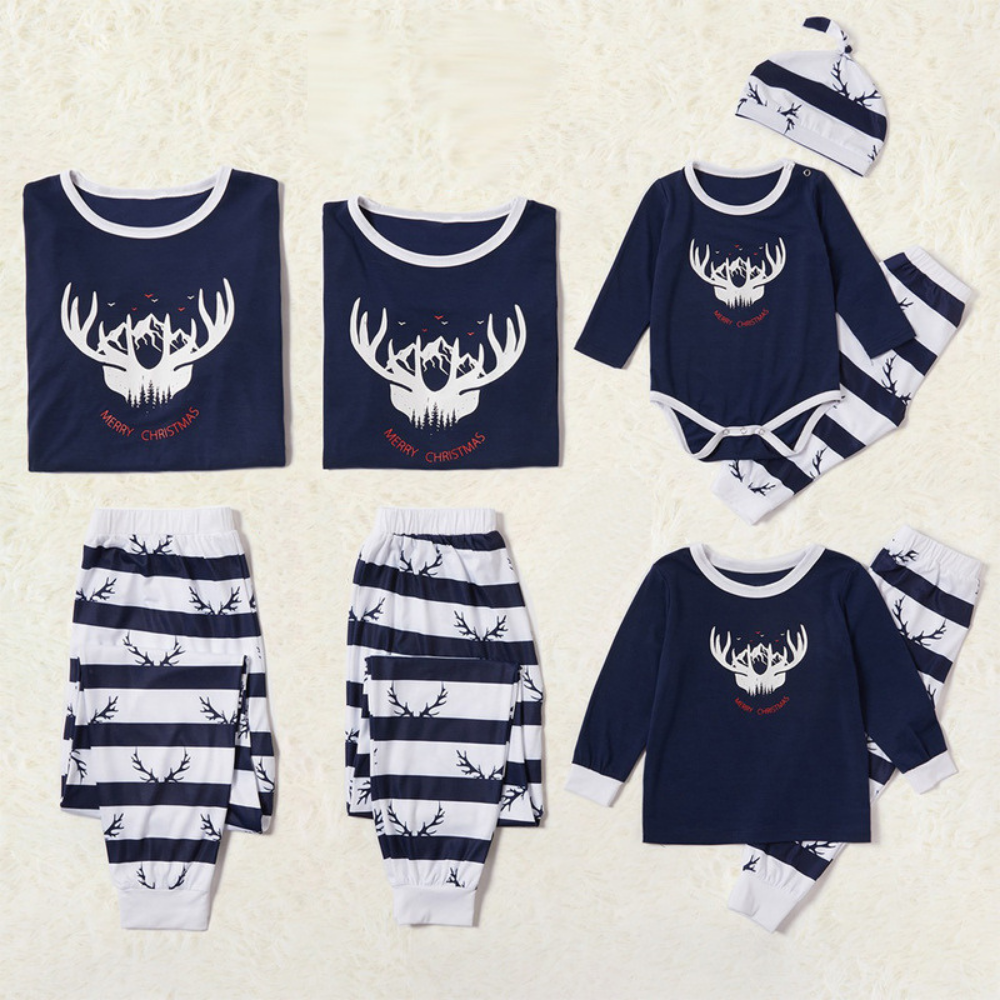 Christmas Antlers Stripe Print Parent-child Pajamas Set
