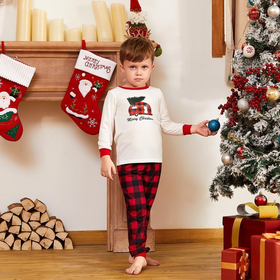 Car Carrying Christmas Tree Family Matching Pajamas Set (with Pet's dog clothes)