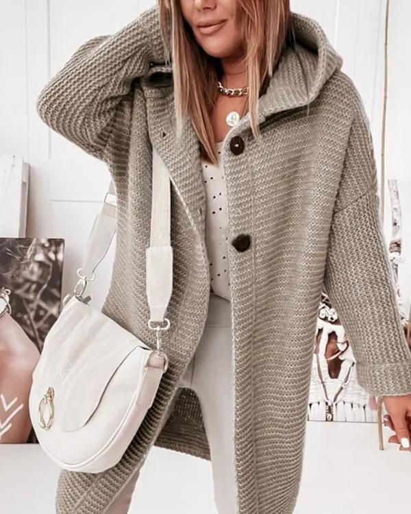 Hooded Buttons Sweater Coat