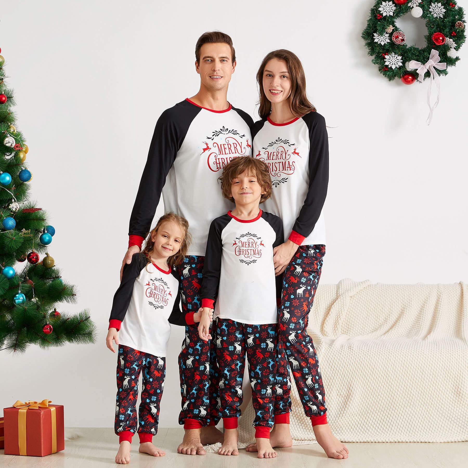 Merry Christmas Reindeer Print Family Matching Pajamas Sets