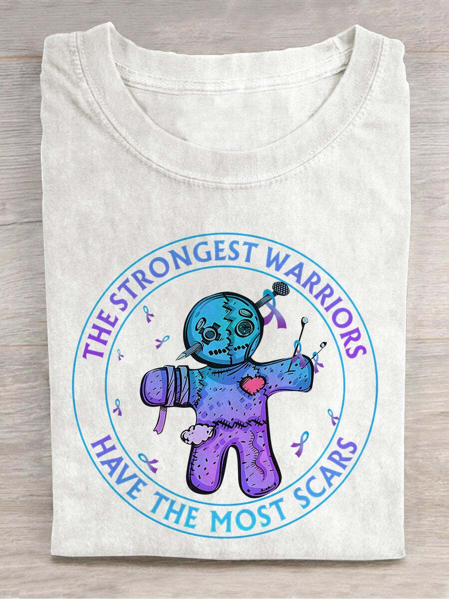 Suicide Prevention Toy The Strongest Warriors Have The Most Scars Awareness Day Purple Ribbon T-shirt