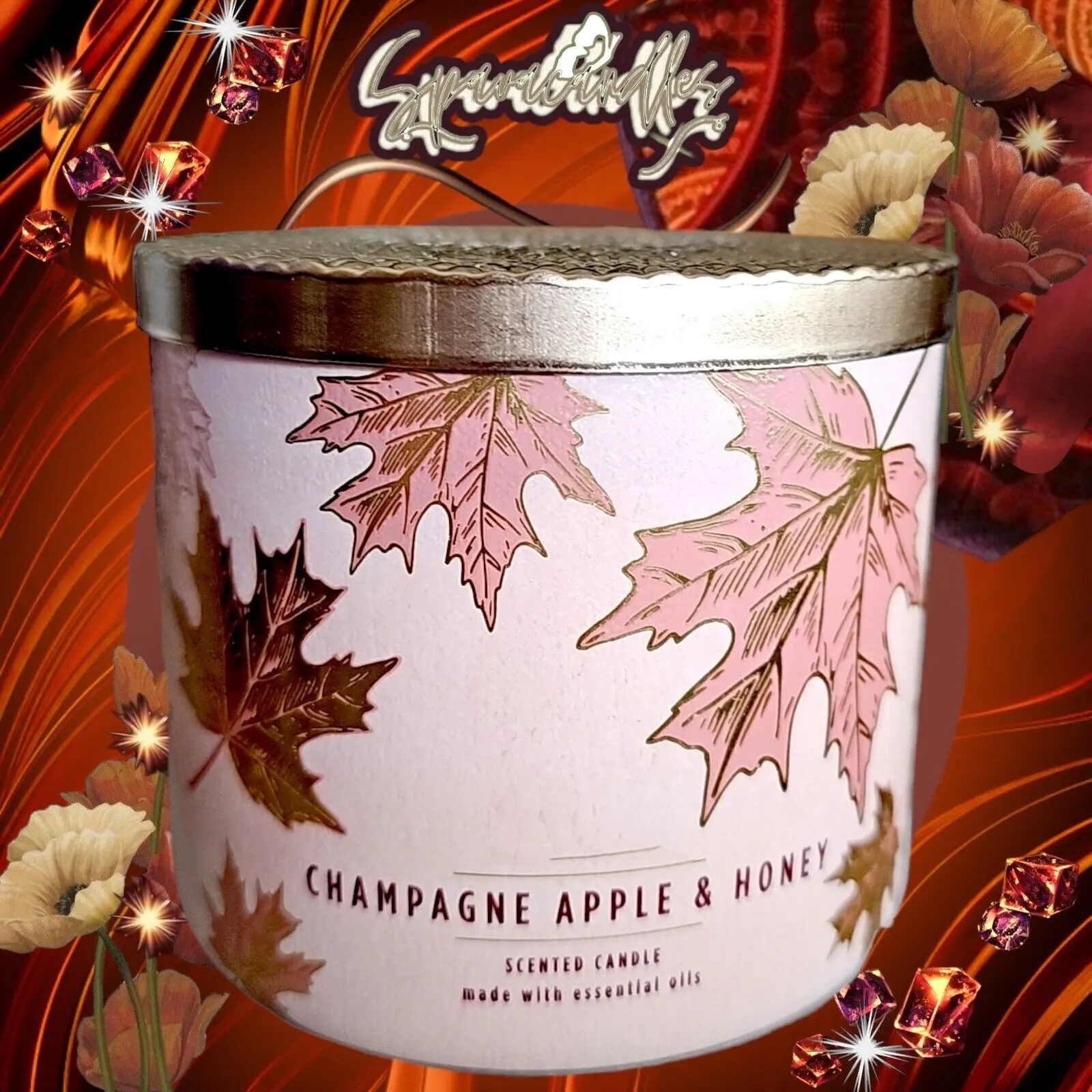 New CHAMPAGNE APPLE & HONEY 3 Wick Candle 14.5 Large US Seller