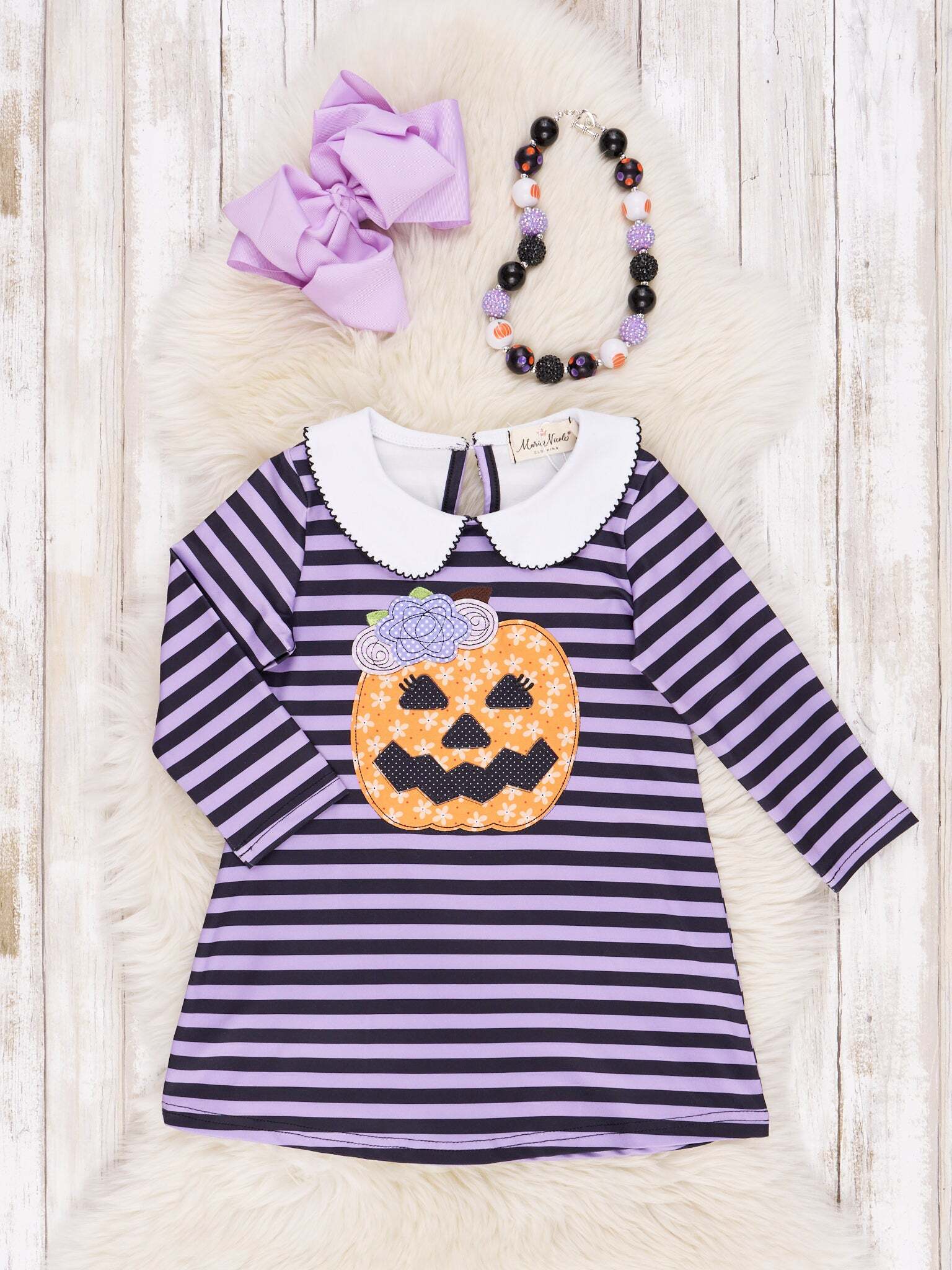 Purple Stripe Embroidered Pumpkin Dress