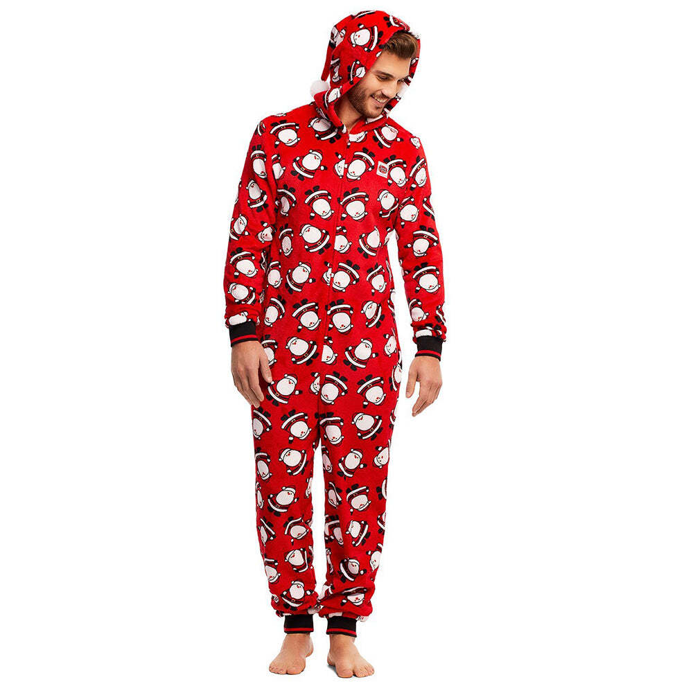 Adorable Santa Claus Pattern Red One-piece Hooded Family Matching Pajamas