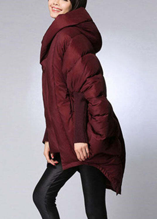 Trendy Mulberry hooded zippered Cloak Sleeves Winter Duck Down down coat