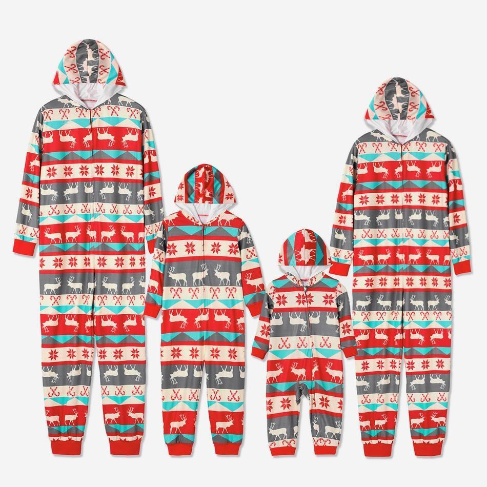 Christmas Reindeer and Snowflake Patterned Hooded Family Matching Onesie hot