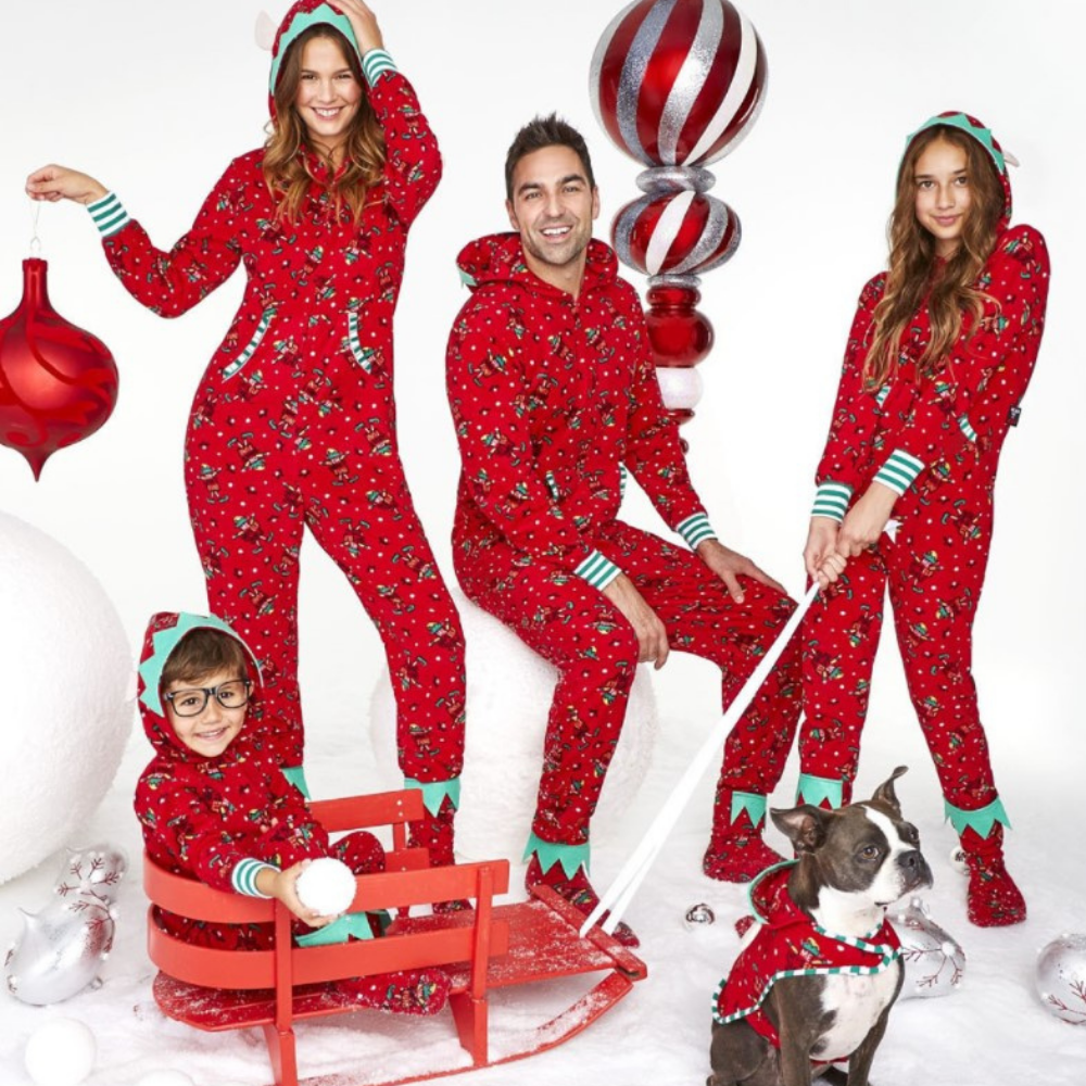 Christmas print hooded jumpsuit parent-child pajamas