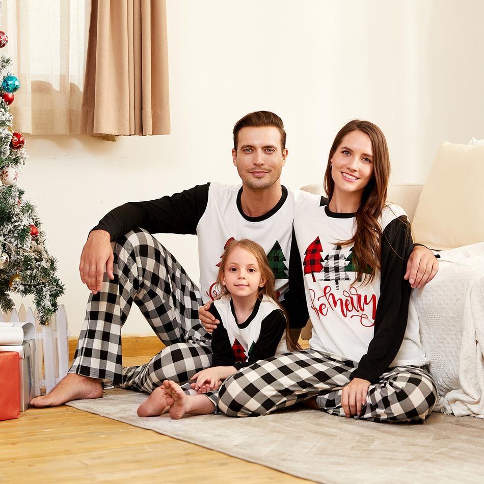 Family Look Black/White/Red Party Pajama Sets Plaid Positioning print Matching Pajamas