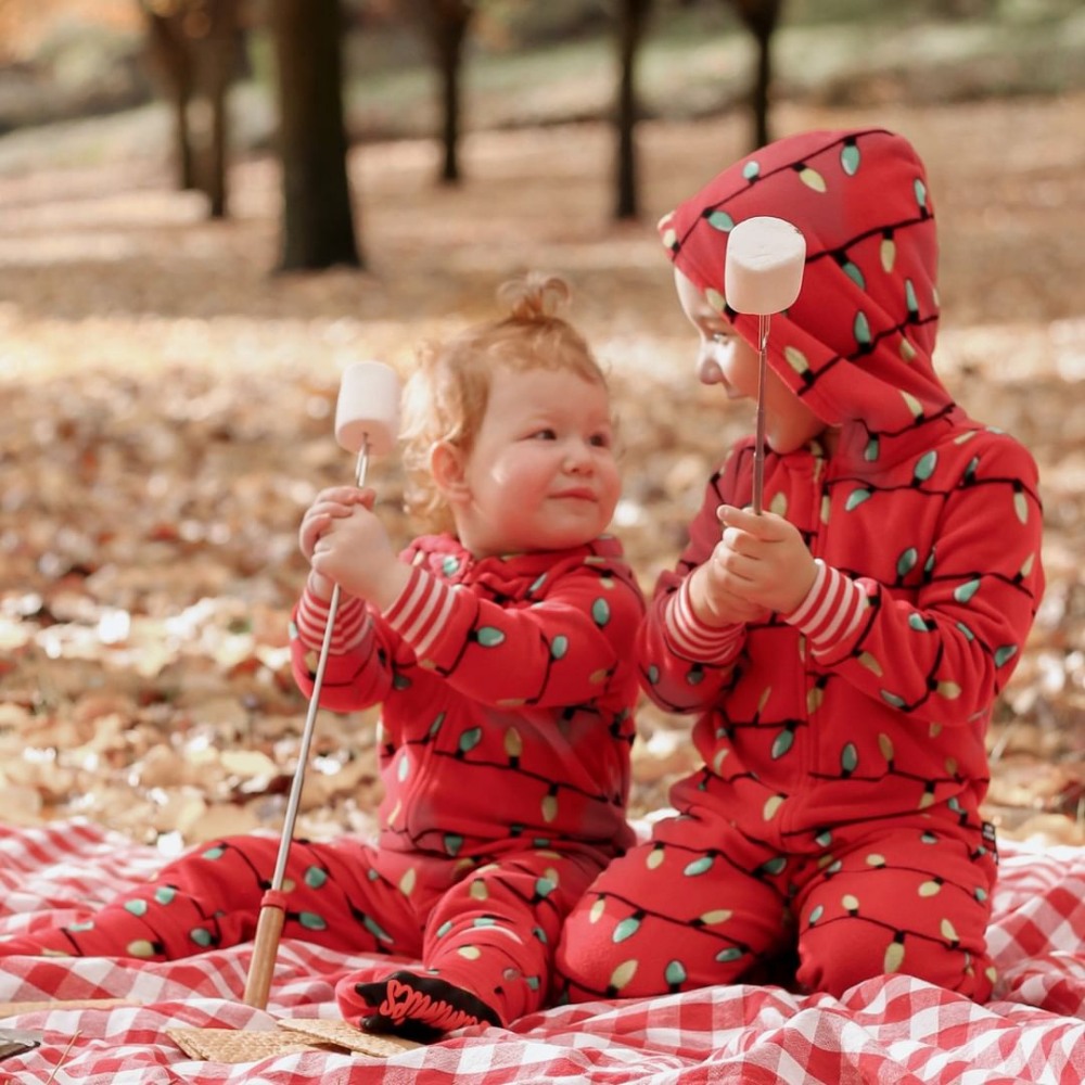 Red Christmas Bulb Hooded Home Matching Pajamas Set