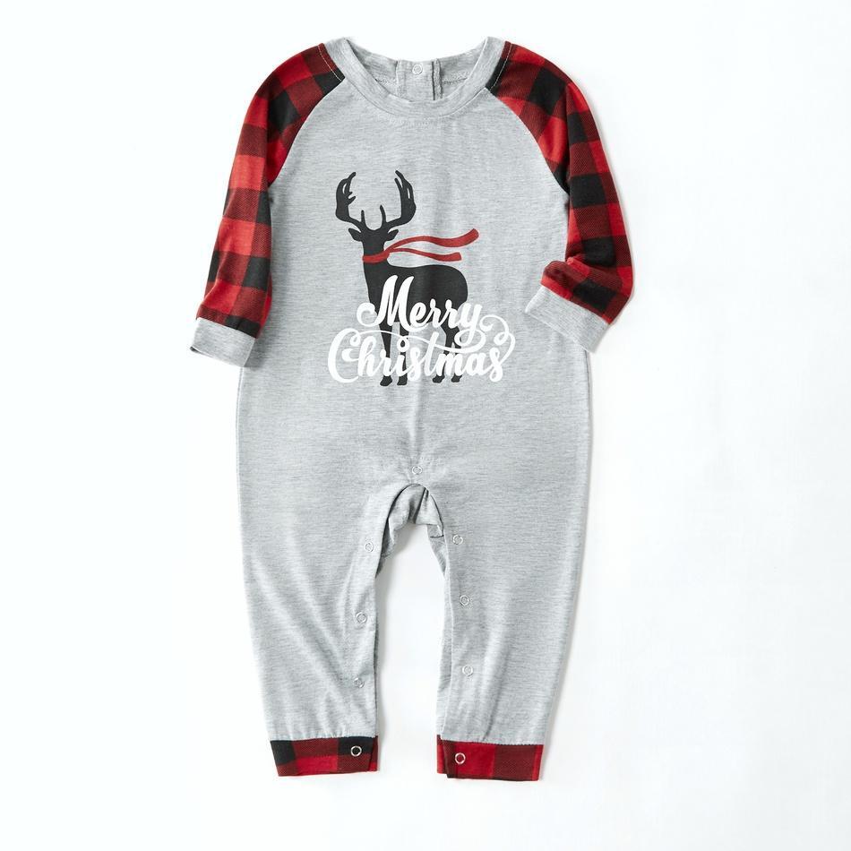 Family Matching Deer Print Merry Christmas Plaid Pajamas Set(with Pet Dog Clothes)