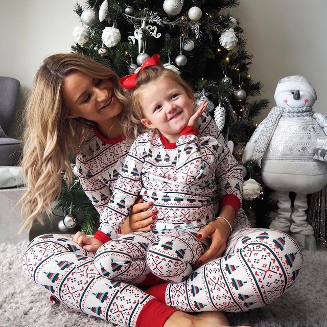 Christmas round collar printed parent-child suit