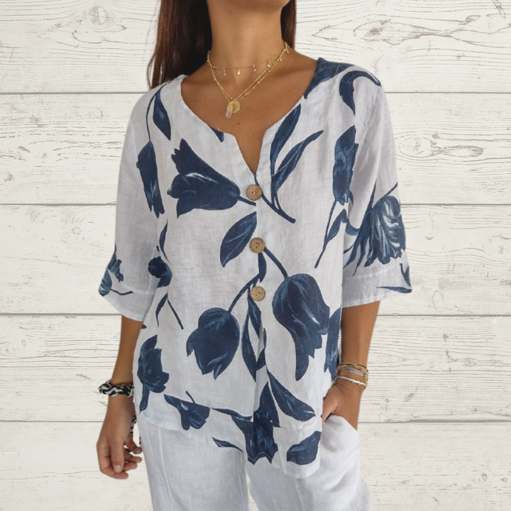 Printed V-neck Tunic Top - bloooze