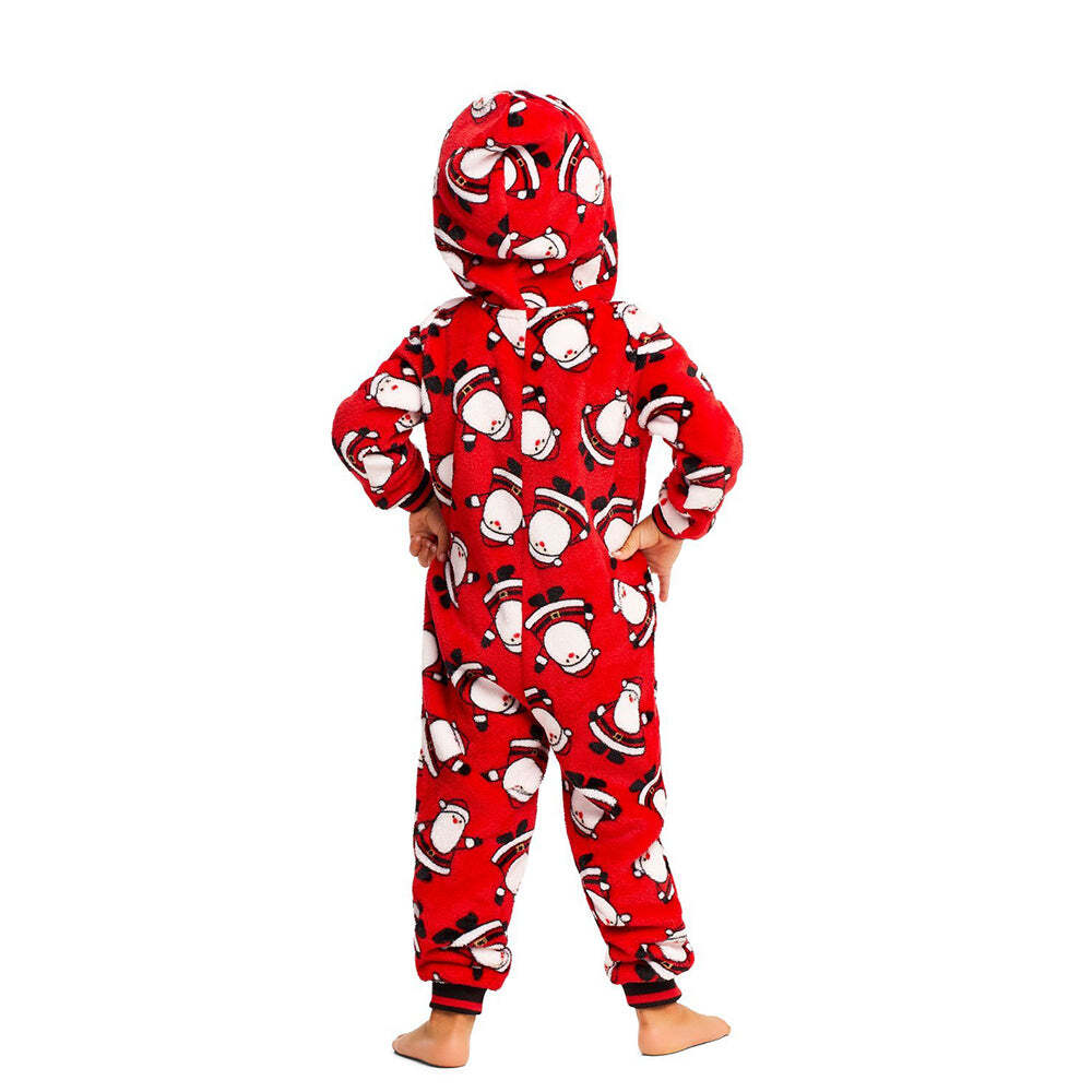 Adorable Santa Claus Pattern Red One-piece Hooded Family Matching Pajamas