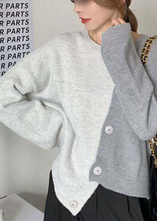 Women Beige Asymmetrical Button Knit Knit Winter sweaters