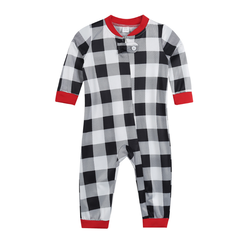 Christmas Black and White Plaid Round Collar Fmalily Matching Pajamas Set