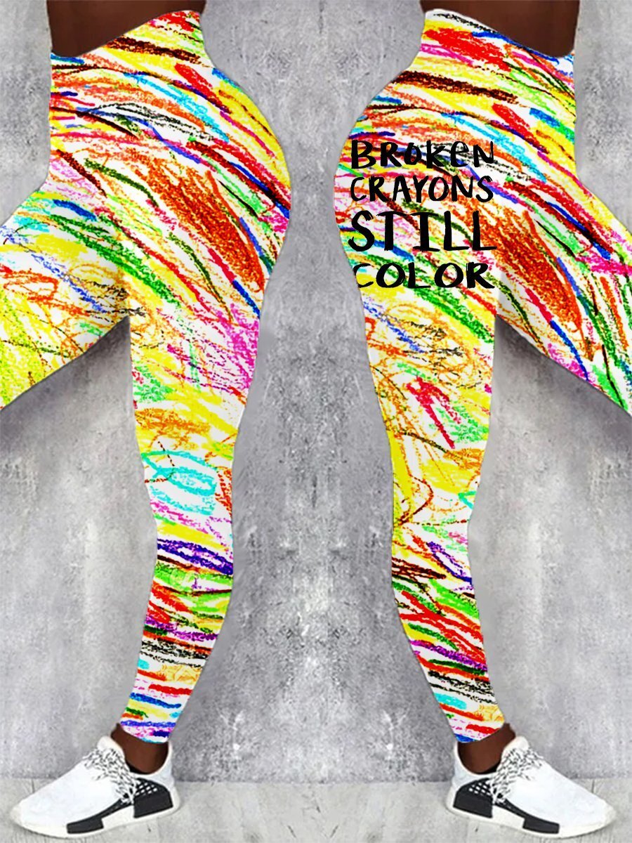 Women's Broken Crayons Still Color Mental Health Awareness Print Casual Stretch Pants