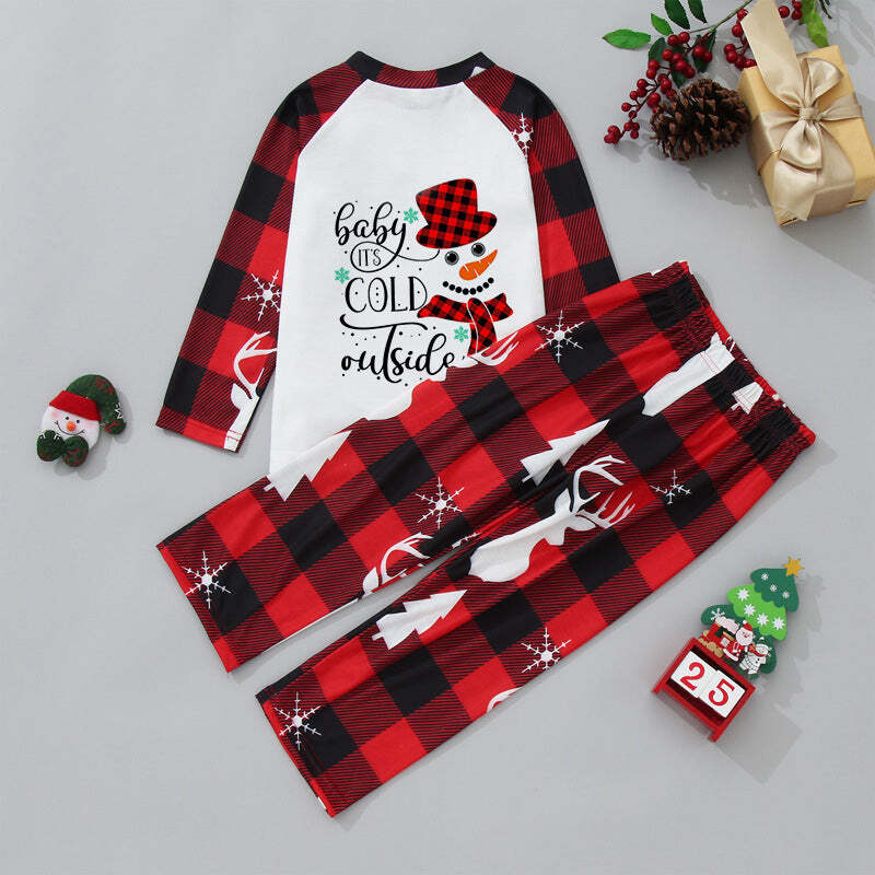Red Plaid Snowman Pattern Family Matching Pajamas Sets