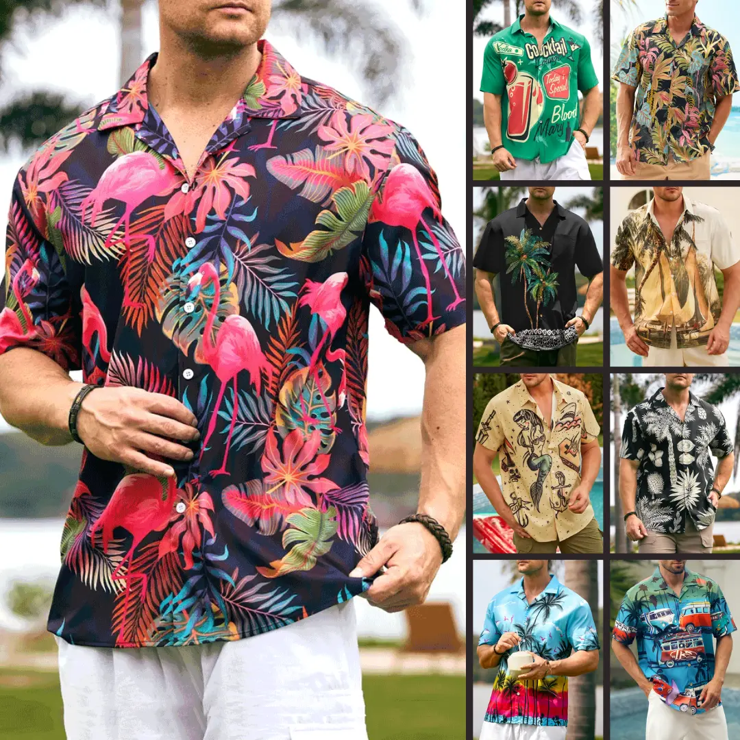 9-Pack Men's Print Casual Short Sleeve Lapel Loose Hawaiian Shirt ...