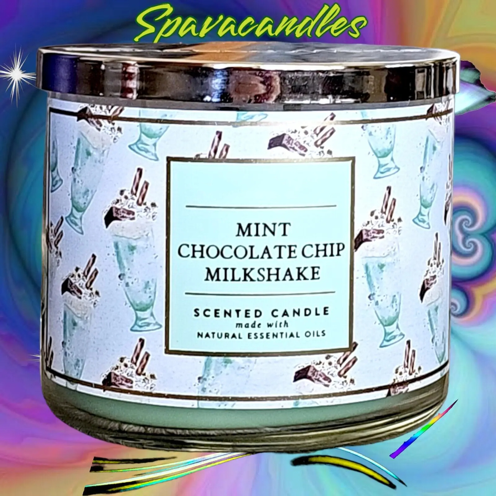 3-wick 14.5 oz Large Jar Candle MINT CHOCOLATE CHIP MILKSHAKE