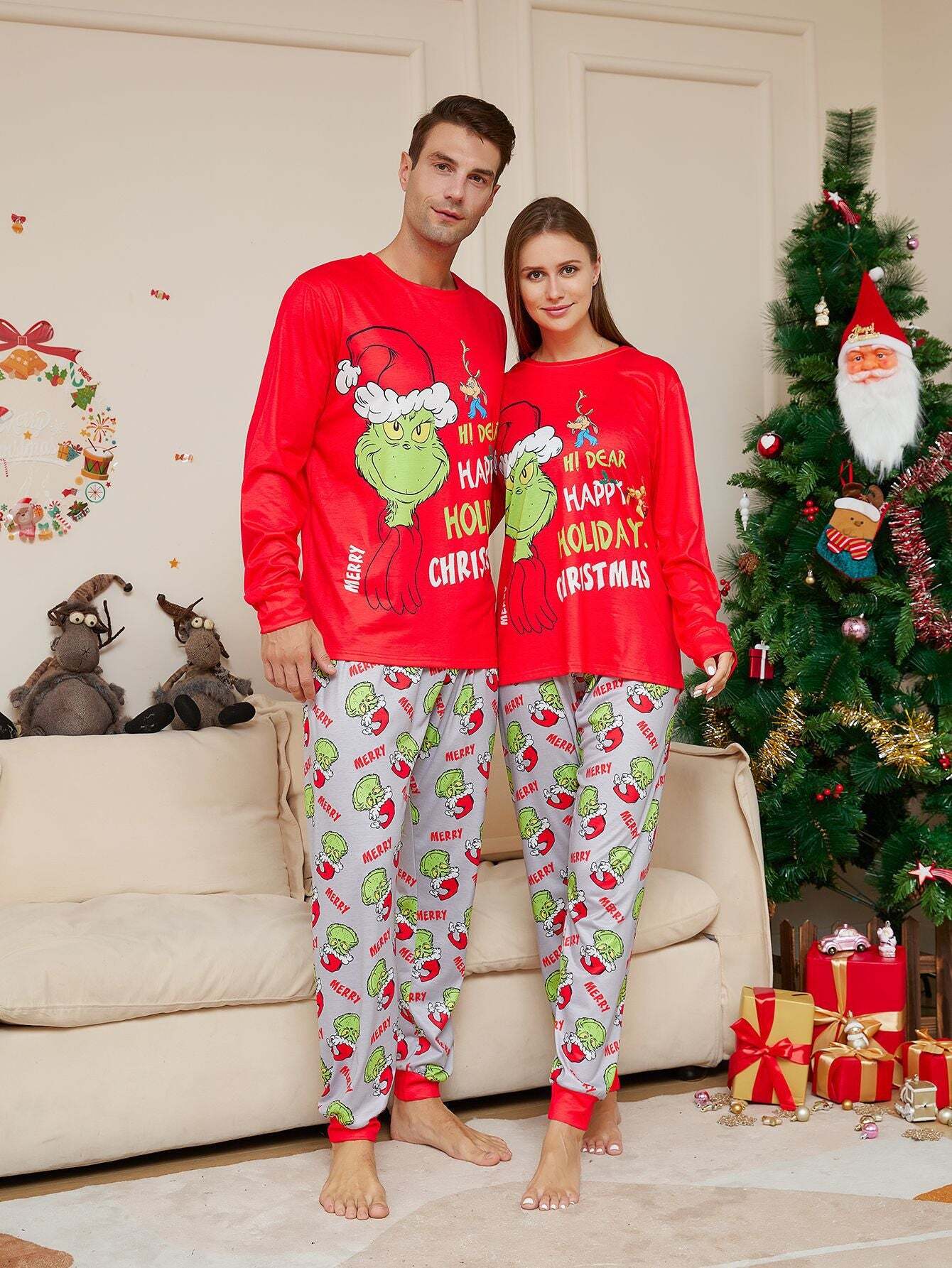 Classic Grinch Fmalily Matching Pajamas Sets (with Pet's clothes)