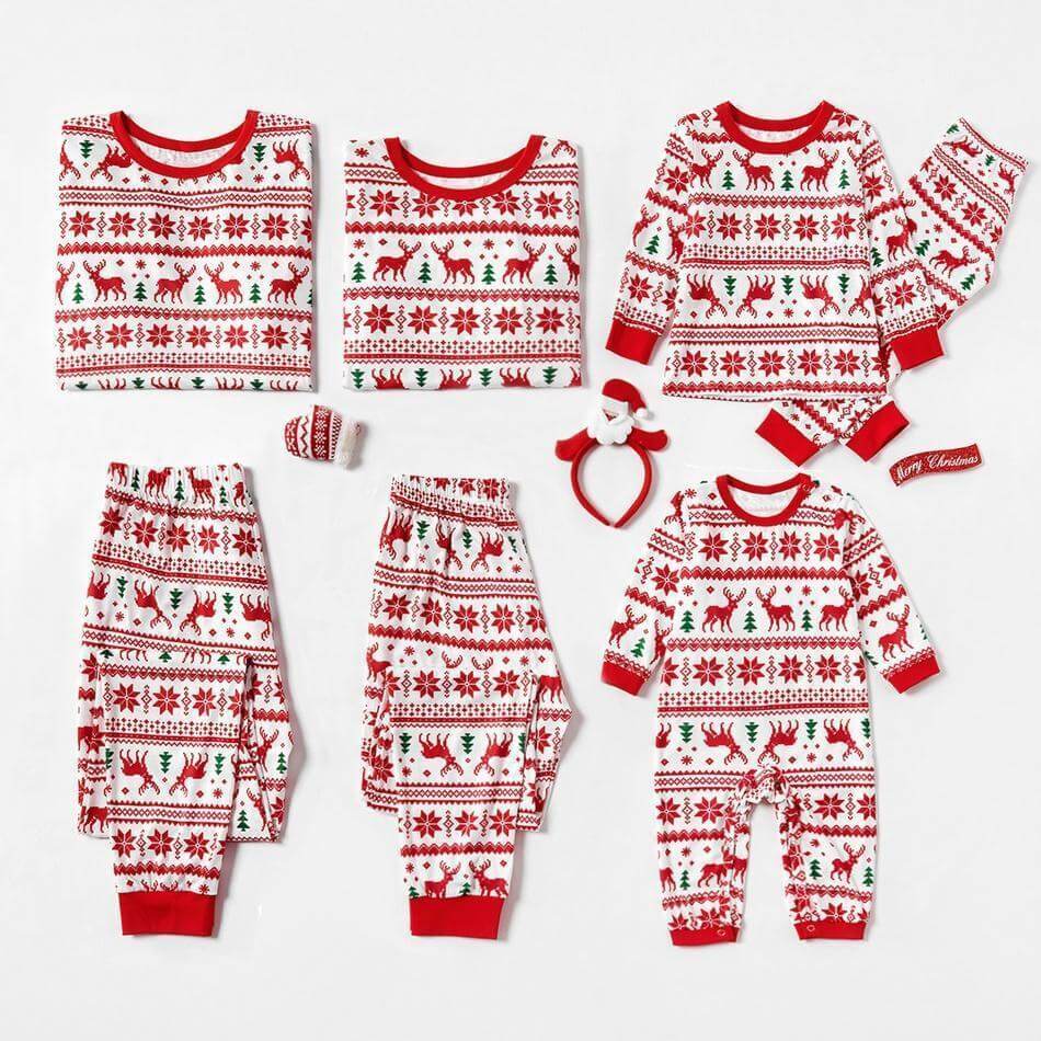 Christmas Reindeer and Snowflake Patterned Family Matching Pajamas Set