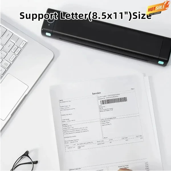 Portable wireless printer, compatible with mobile phones and laptops