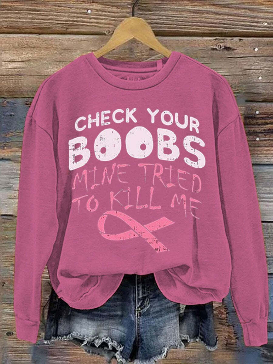 Check Your Boobs Breast Cancer Awareness Art Pattern Print Casual Sweatshirt