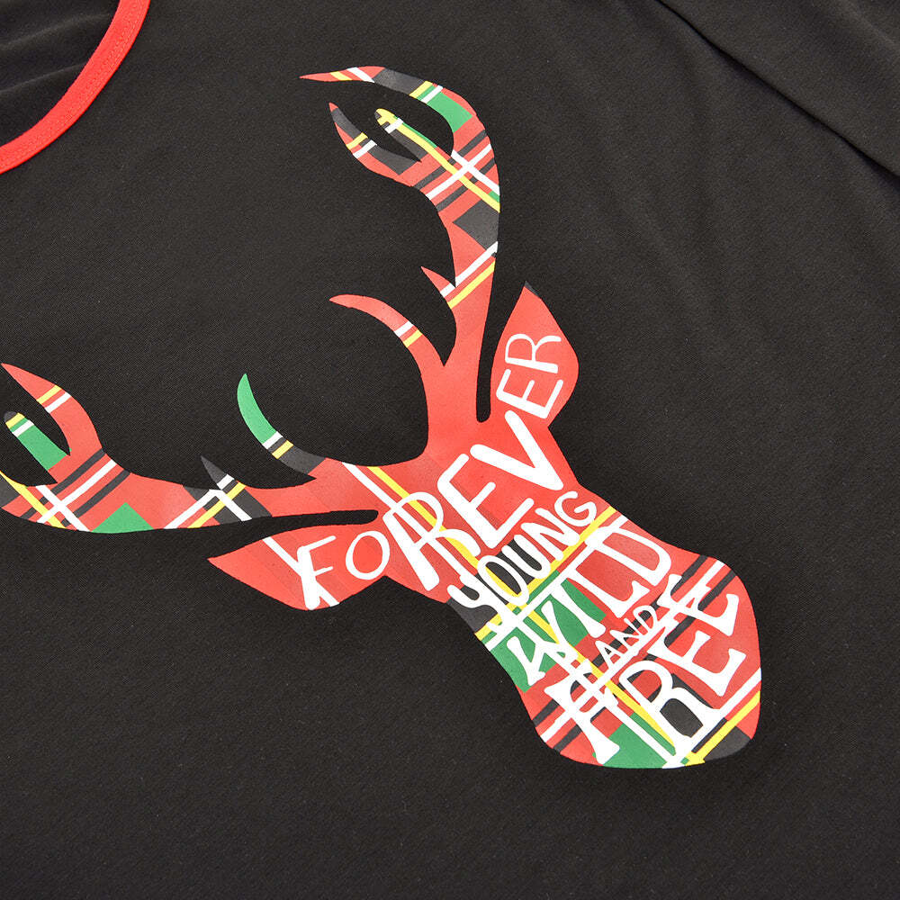 Christmas Deer Head Print Parent-child Pajamas Set
