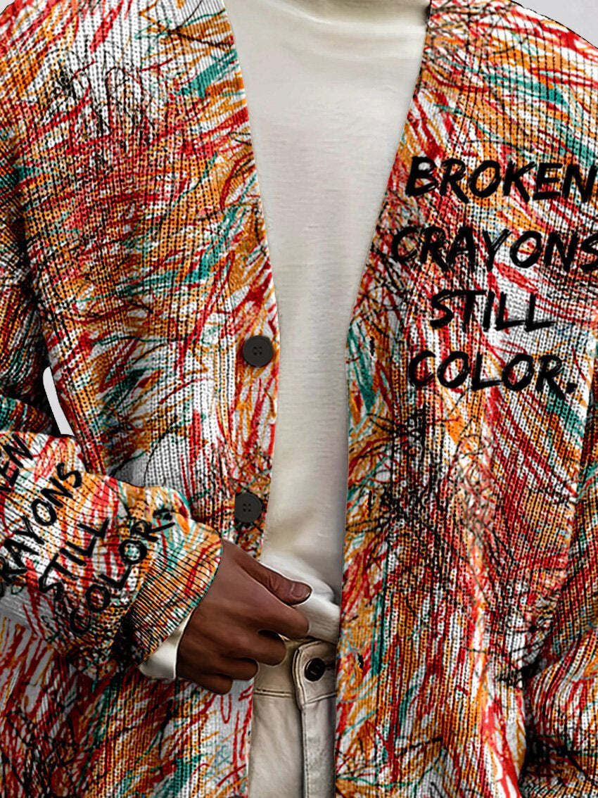 Men's Broken Crayons Still Color Mental Health Awareness Buttoned Cardigan Sweater