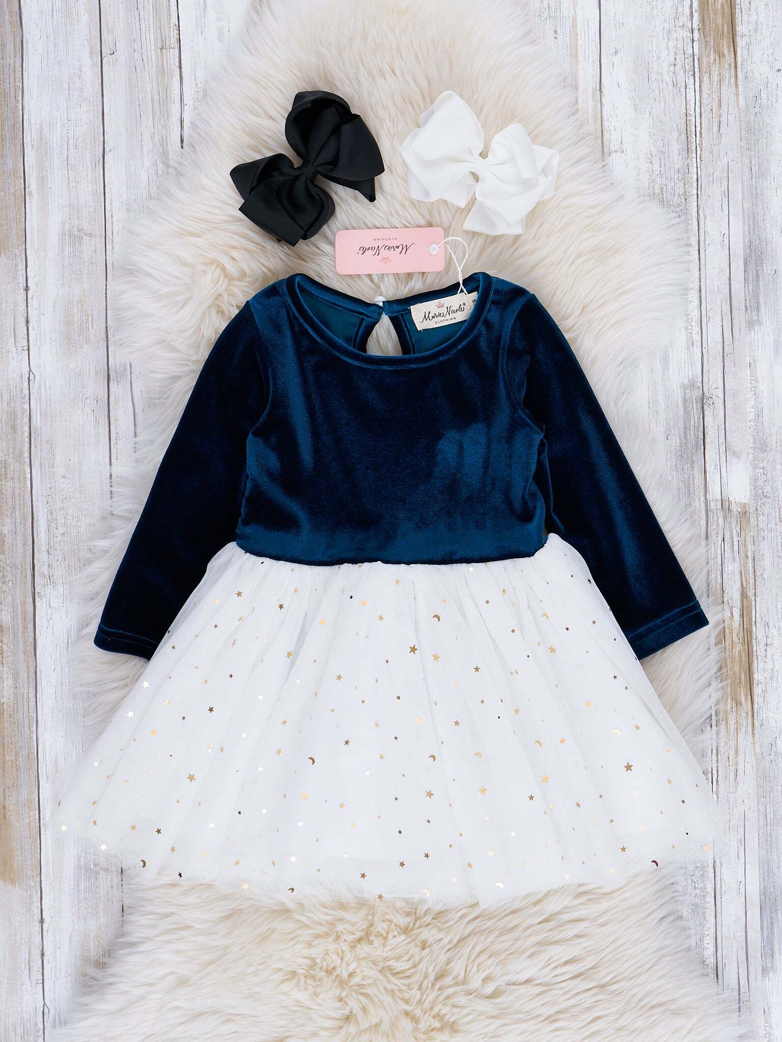 Blue & White Velvet Tulle Party Dress