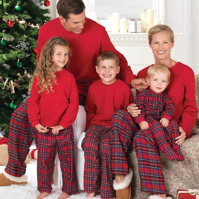 Stewart Plaid Christmas Family Matching Pajamas Set (with Pet's dog clothes)