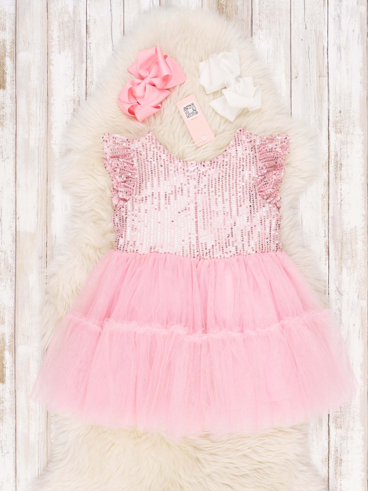 Pink Sequin Tiered Tulle Dress