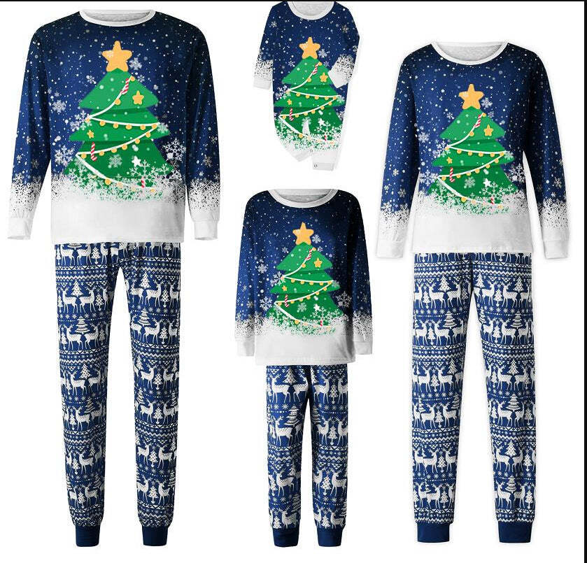 Blue Christmas Tree Fmalily Matching Pajamas Sets