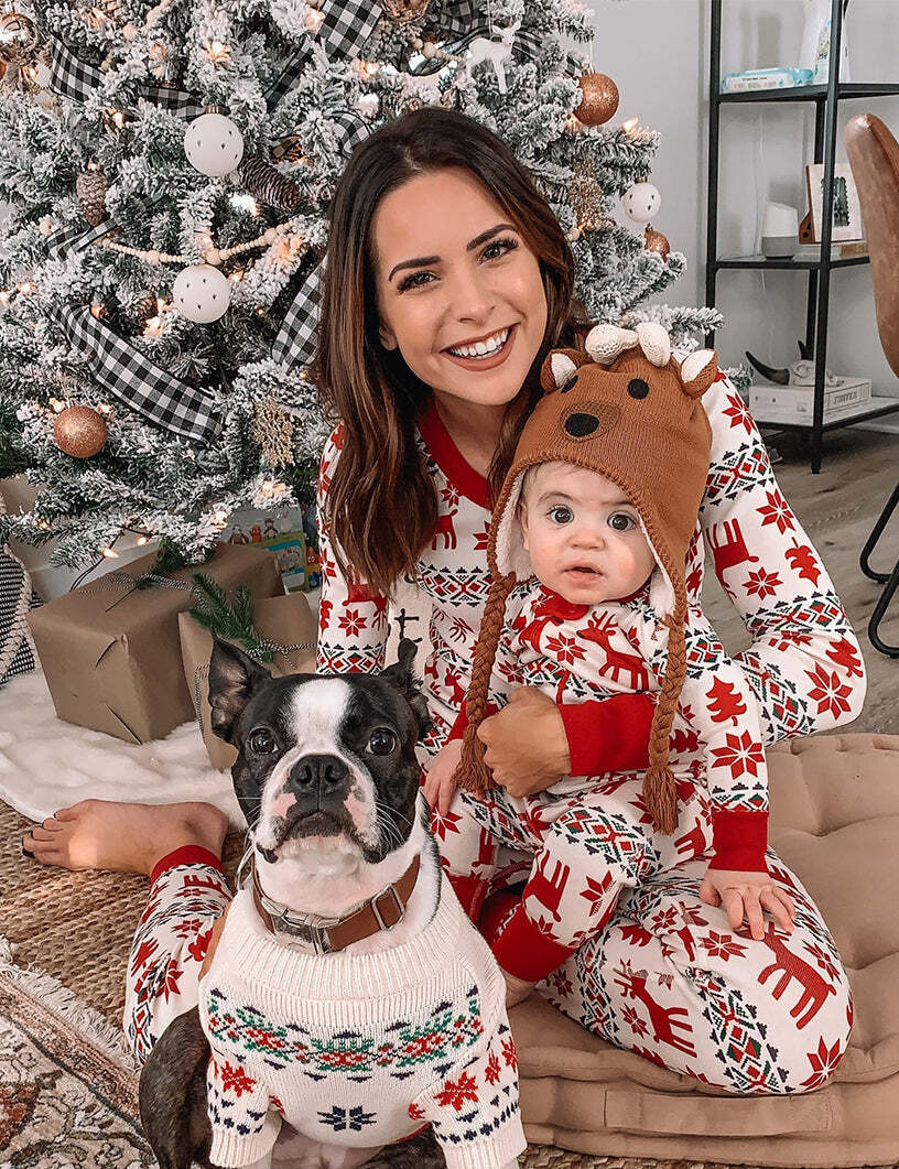 Christmas Deer and Snowflake Family Matching Pajamas Set (with Pet's dog clothes)