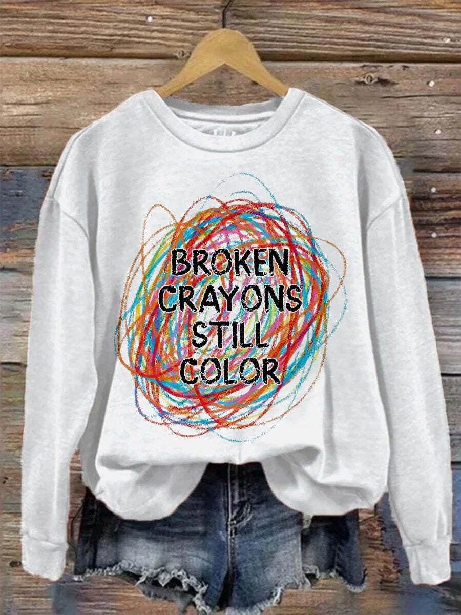 Broken Crayons Still Color Print Casual Sweatshirt