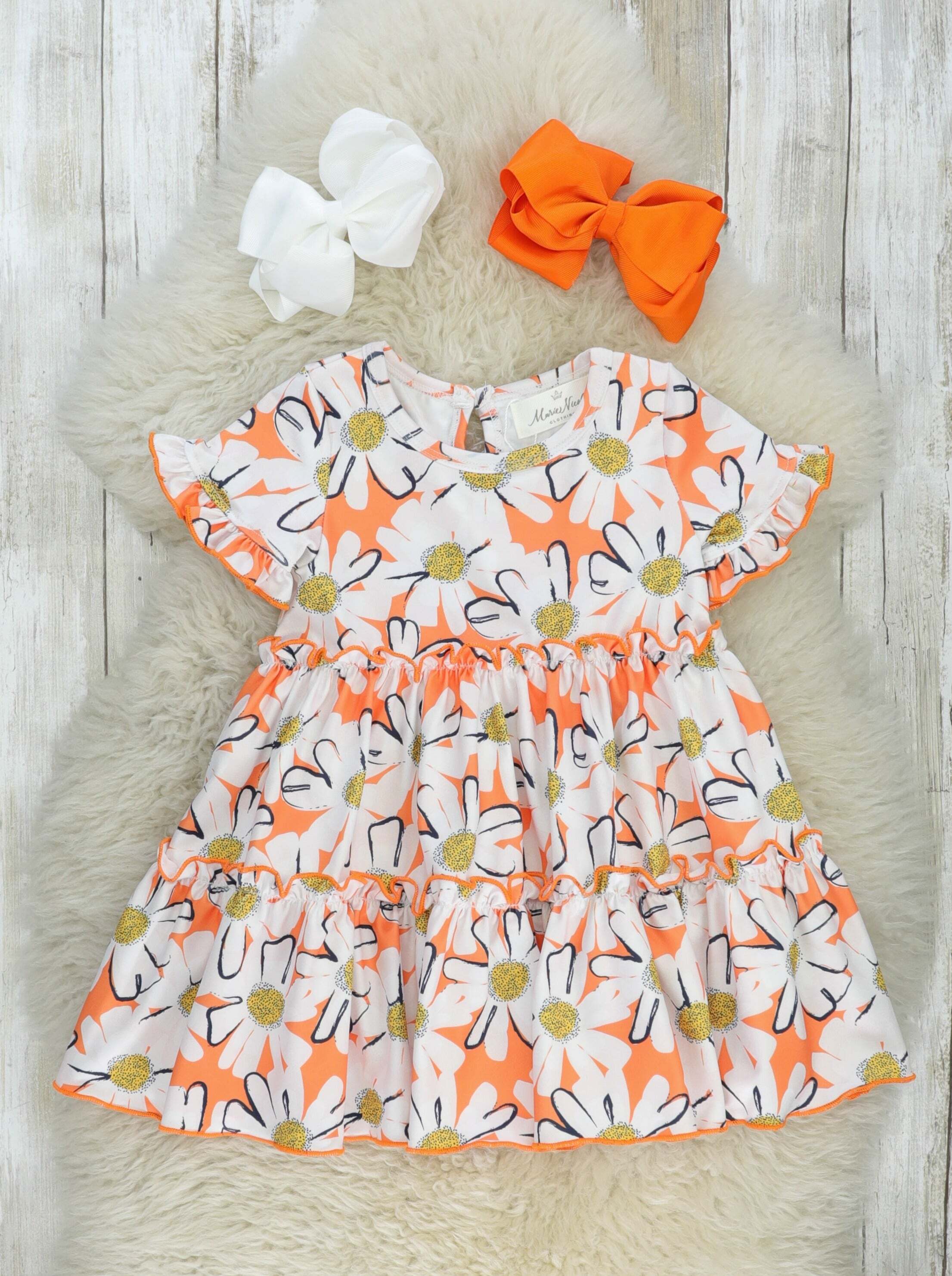Orange Daisy Tiered Ruffle Dress