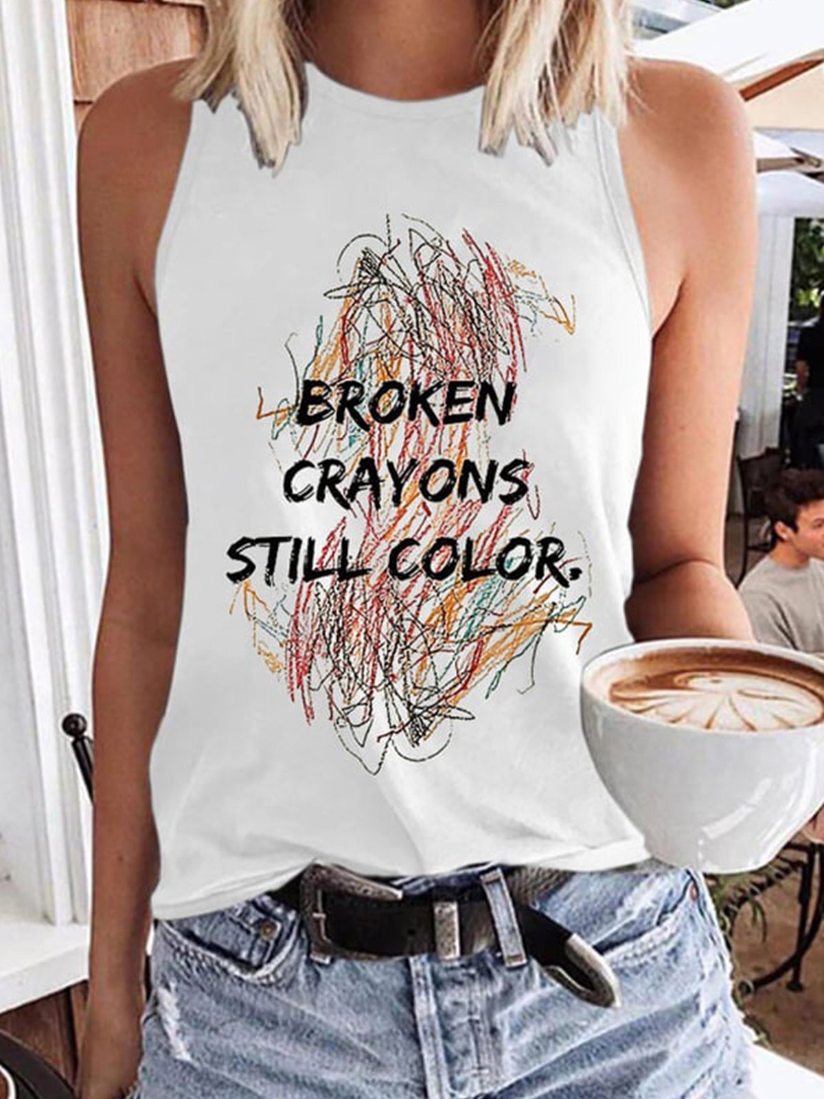 Broken Crayons Still Color Crew Neck Sleeveless Top