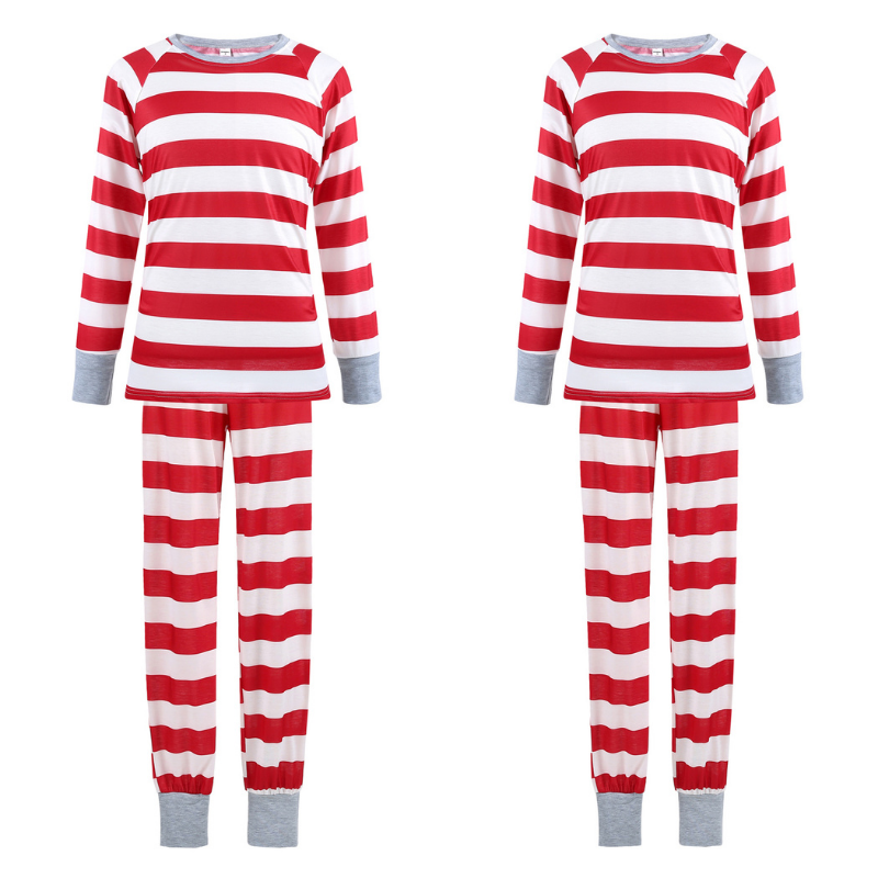 Christmas Red and White Striped Round Collar Matching Pajamas Set (with Pet Dog Clothes)
