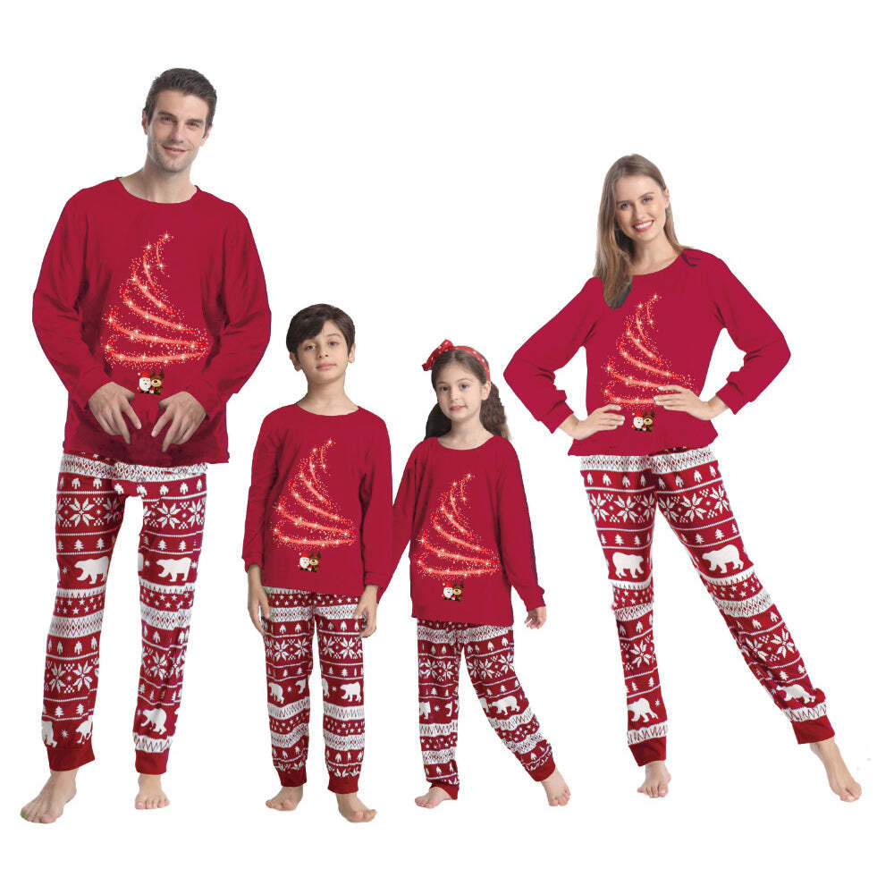 Christmas Tree Print Parent-child Pajamas Set