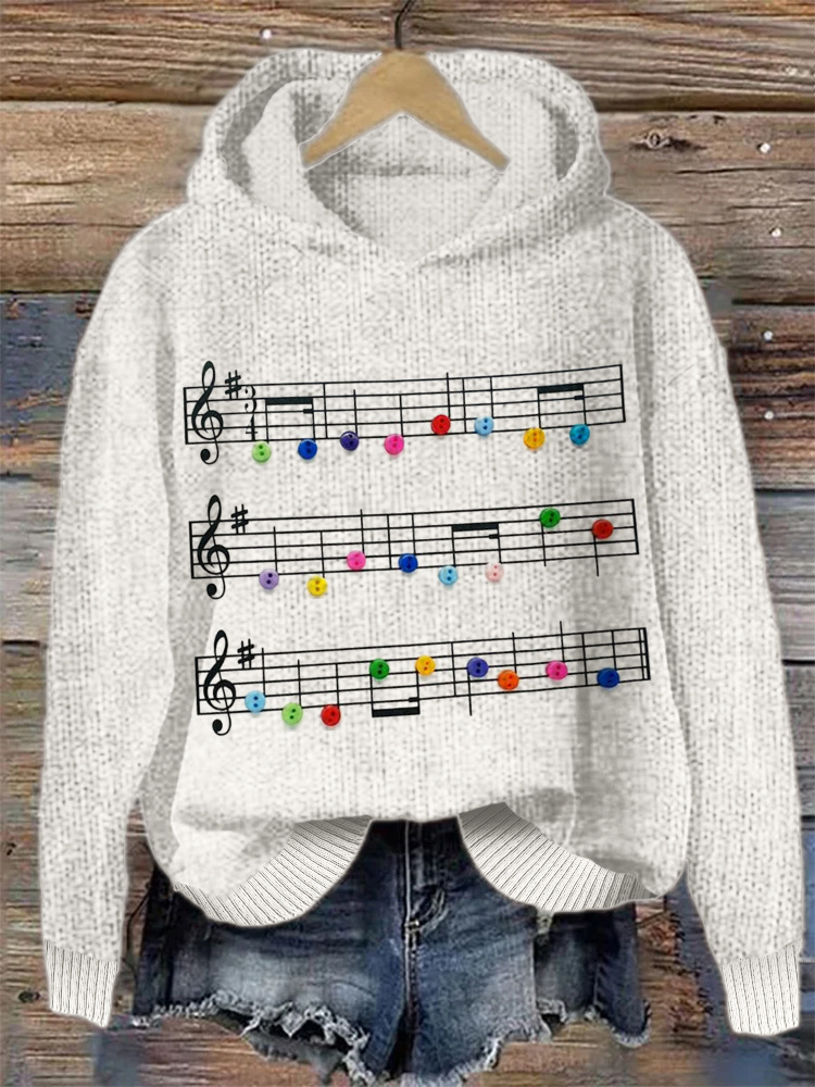 Birthday Song Music Notes Buttons Art Cozy Knit Hoodie - lzzh439740