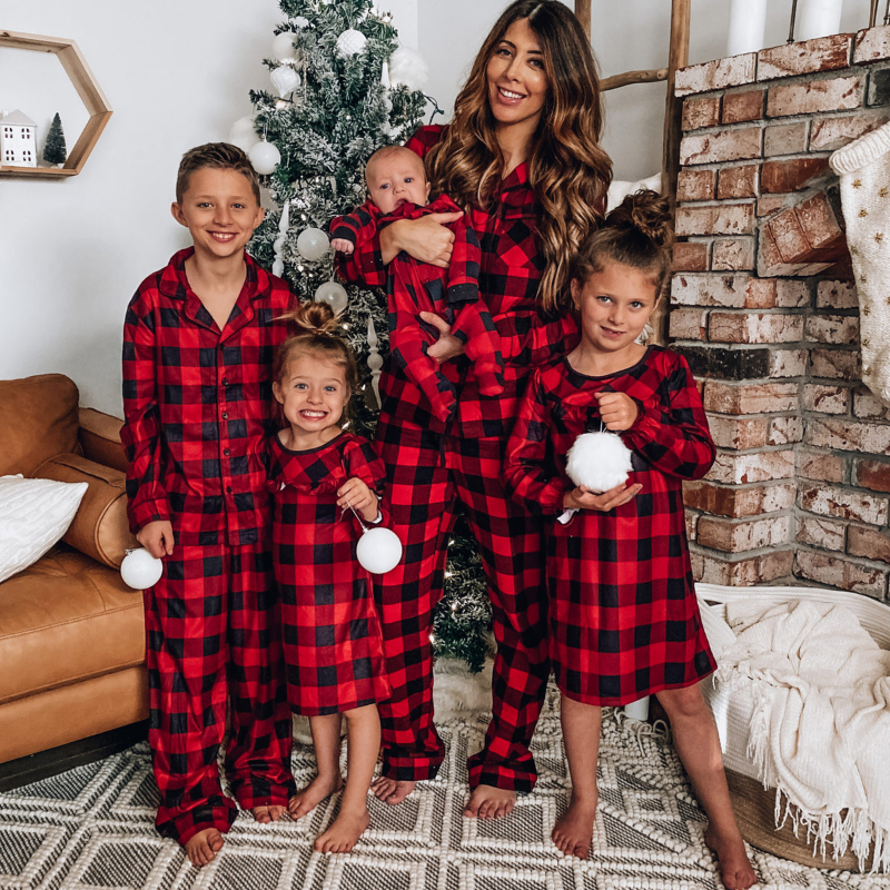 Christmas Plaid Stand-up Collar Family Pajamas Set