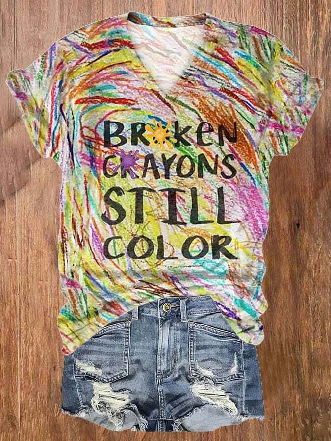 Women's Broken Crayons Still Color Print Short Sleeve T-Shirt