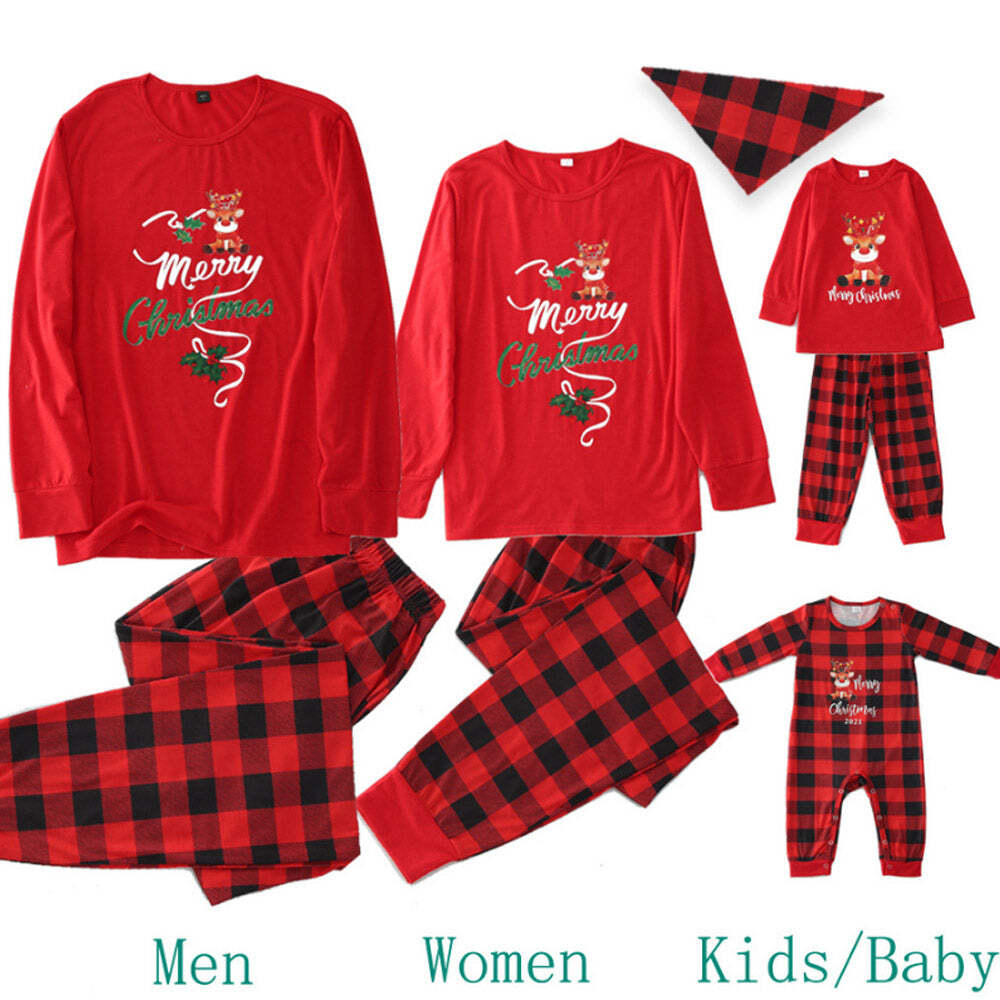 Christmas round collar red print parent-child suit (with Pet Dog Clothes)