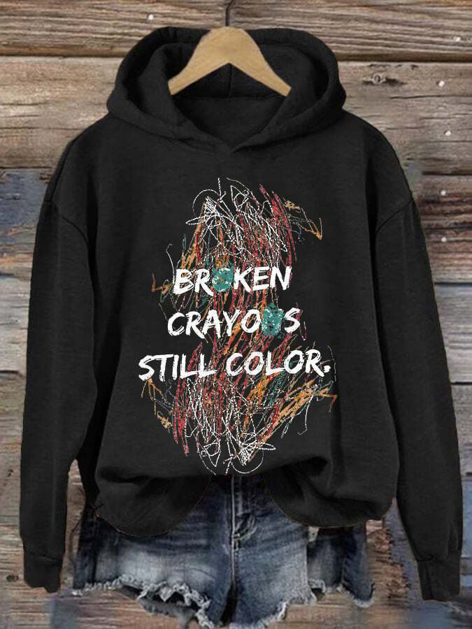 Retro Broken Crayons Still Color Print Hoodie