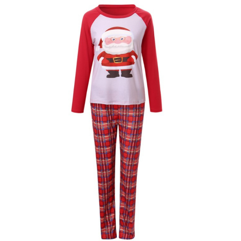 Santa Claus print pajama suit with round collar and plaid (with Pet Dog Clothes)
