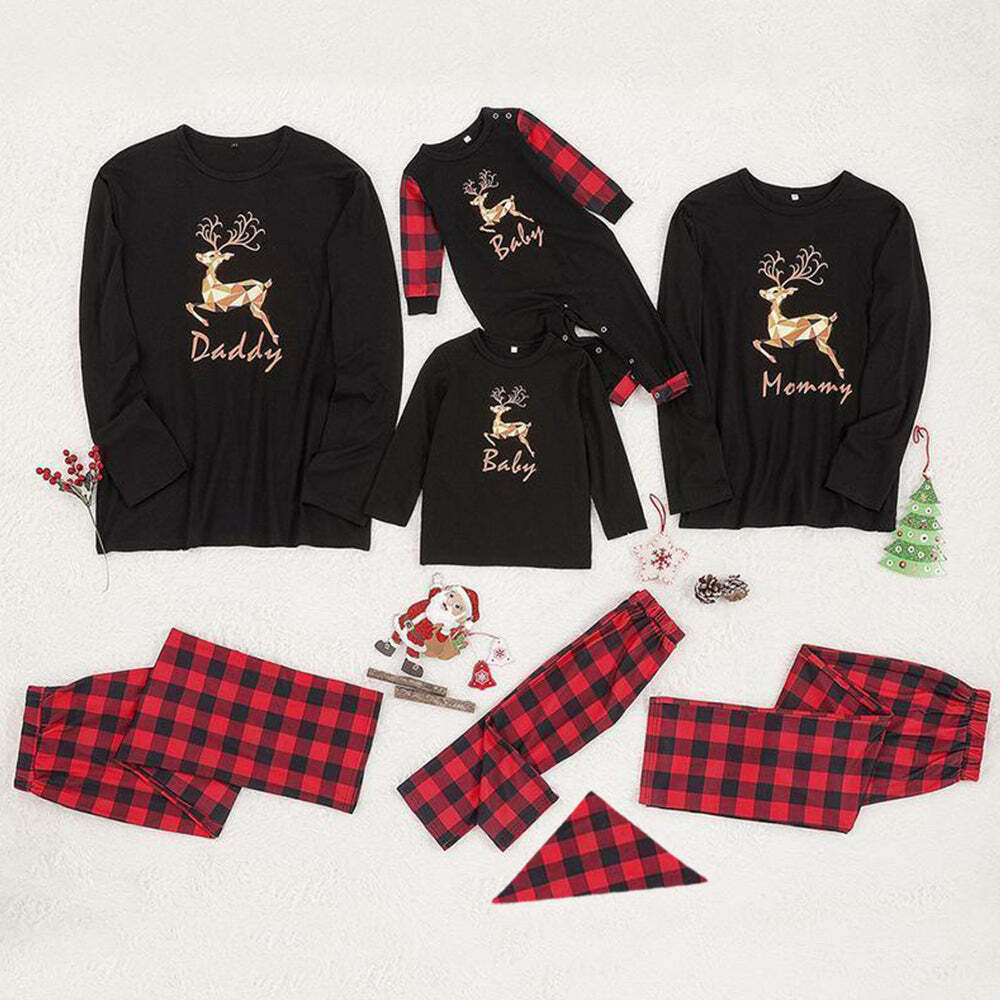 Christmas Family Matching Reindeer Plaid Pajamas Set(with Pet Dog Clothes)