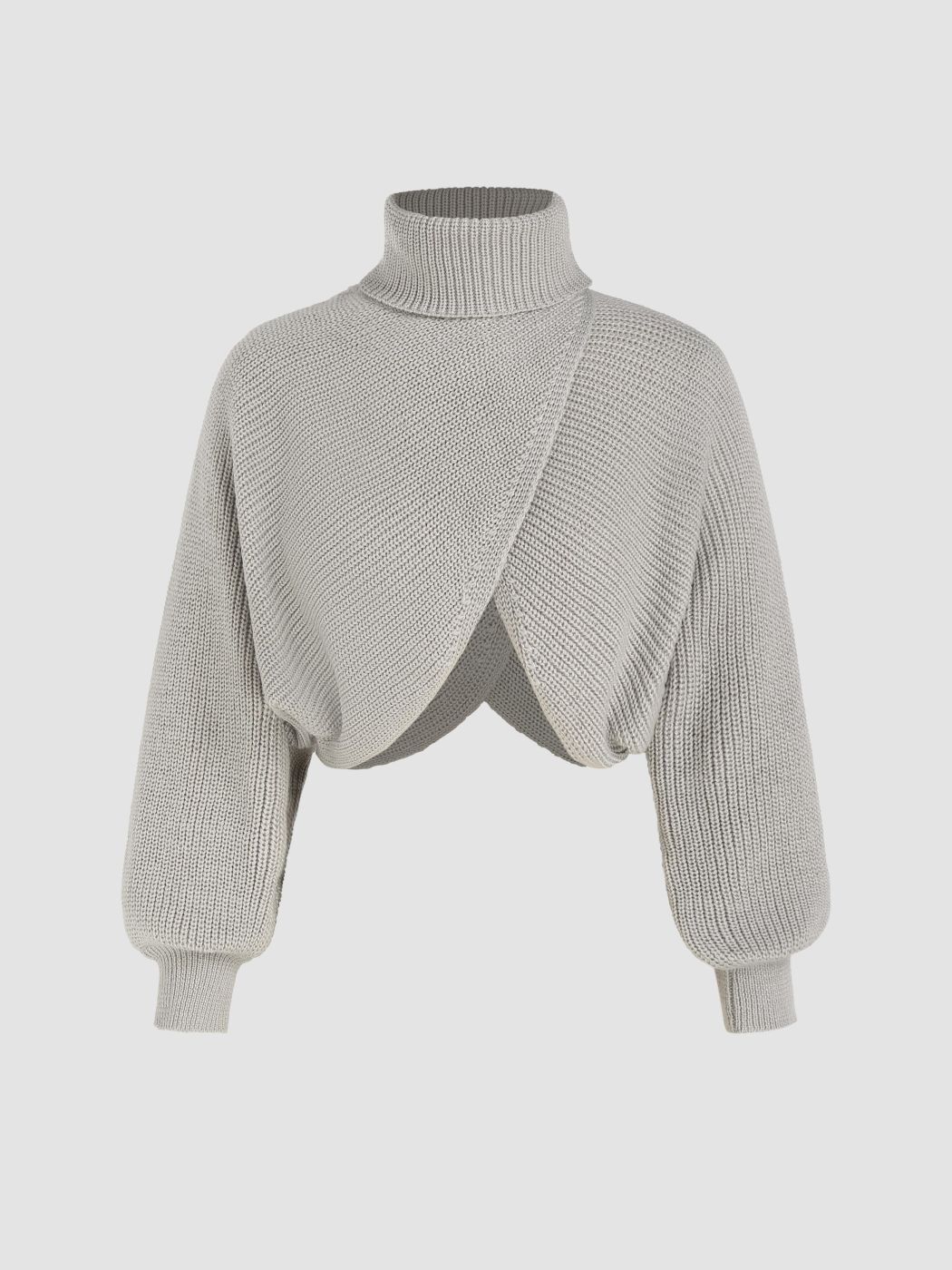 HIGH NECK SOLID KNITTED LONG SLEEVE CROP SWEATER