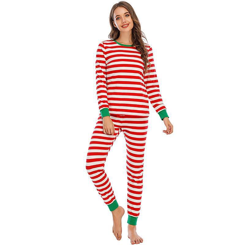 Red and White Striped Green  Collar Family Matching Pajamas Set(with Pet Dog Clothes)