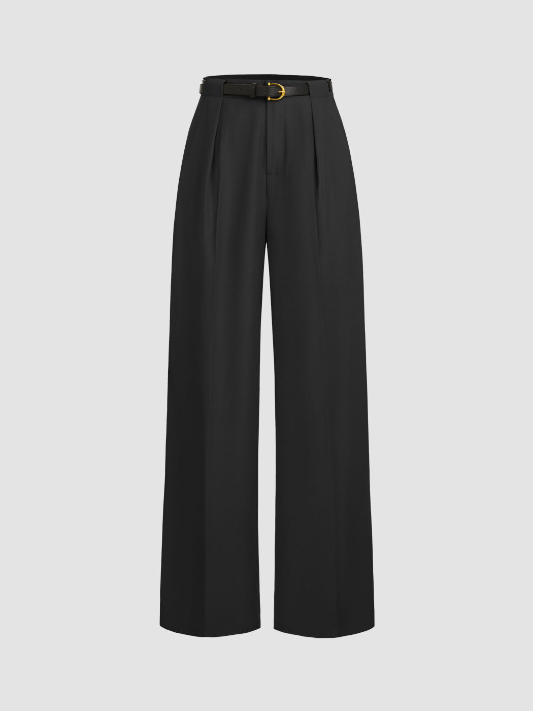 MID WAIST SOLID POCKET STRAIGHT LEG TROUSERS WITH BELT