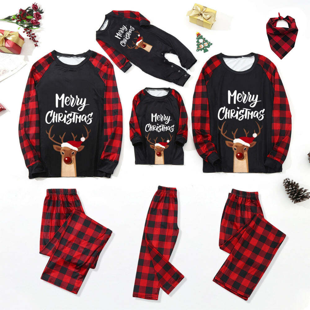 Christmas Elk Letter Print Parent-child Pajama Set (with Pet Dog Clothes)